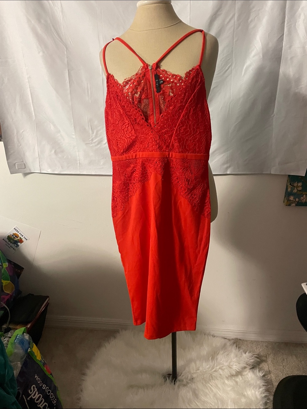 iris Red Lace Midi Dress